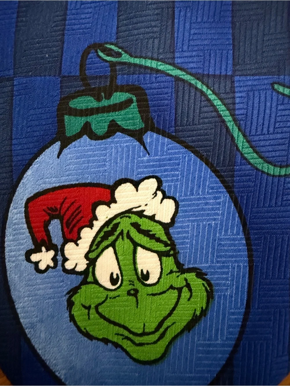 The Grinch Who Stole Christmas Blue Holiday Tie with Grinch Ornament Motif -- OS